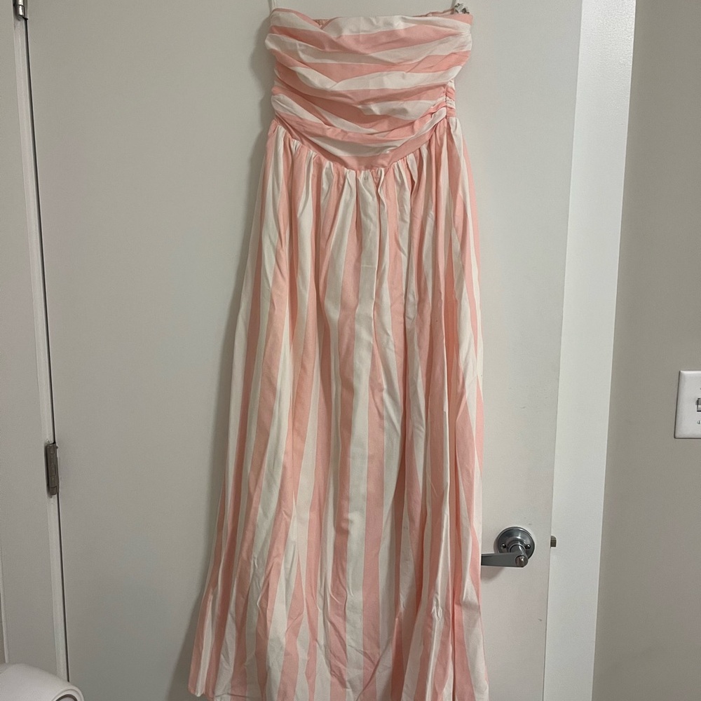 Pink and White Striped Strapless Dress
